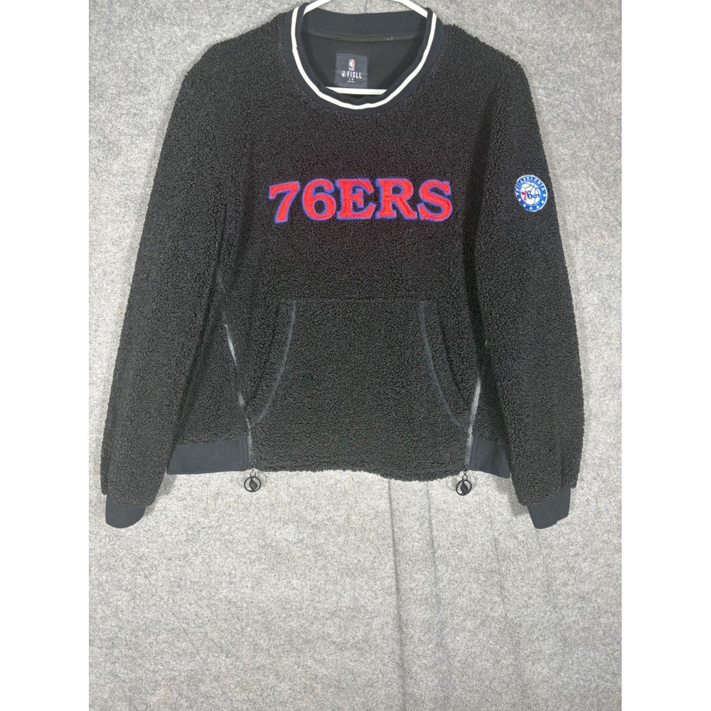 FISLL NBA Philadelphia 76ers Sherpa Fleece Sweatshirt Black Womens Large 76ers